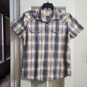Levi’s Men’s Short Sleeve Plaid Cotton Button-Up XL Modern Fit Snap Western